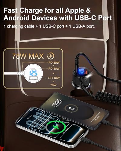 78W USBC Cigarette Lighter Car Charger Fast Charging Adapter for Galaxy S26