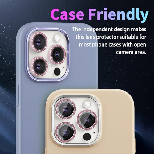 Camera Lens Protector for iPhone 16 Pro/16 Pro Max, Glitter Pink - color: Glitter Pink