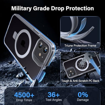 Magnetic Case for iPhone 12/12 Pro - [Built-in Invisible Stand] [Compatible with MagSafe] [Military Grade Drop Protection] Anti-Yellowing Hard Back Silicone Edge Cover, 6.1", Clear - color: Clear, size: iPhone 12/12 Pro 6.1''