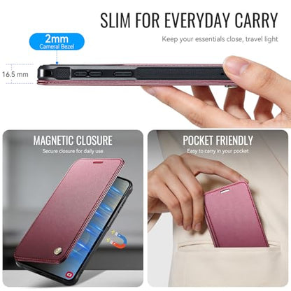 for Galaxy S26 Plus Slim Wallet Case Wireless Charging, WineRed - color: Wine Red, size: Galaxy S26 Plus