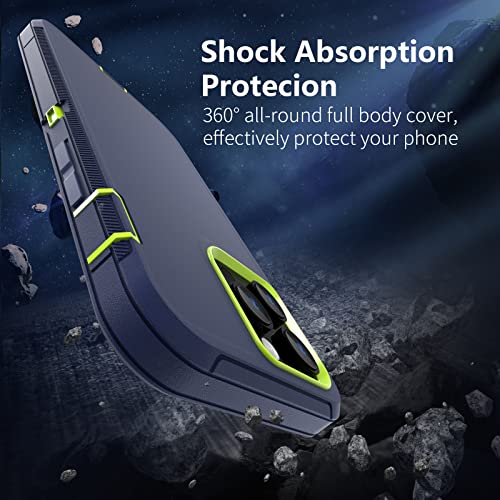 Sansunto Case for iPhone 14 Pro Max, Heavy Duty Defender Shockproof Protective Cover, Dual-Layer Rugged Bumper Phone Case, 6.7 inch (NavyLime) - color: NavyLime