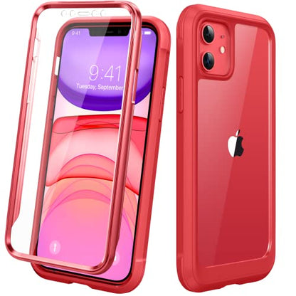 Diaclara Compatible with iPhone 11 Case, Full Body Rugged with Built-in Touch Sensitive Anti-Scratch Screen Protector, Soft TPU Bumper Case Clear Compatible with iPhone 11 6.1" (Red and Clear) - color: Red, size: iPhone 11