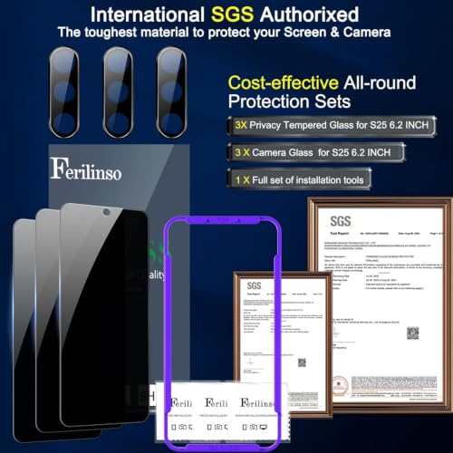 Ferilinso 3 Pack Privacy Screen Protector for Samsung Galaxy S25 Plus - size: Samsung Galaxy S25 Plus 6.7 INCH