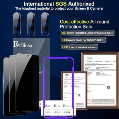 Ferilinso 3 Pack Privacy Screen Protector for Samsung Galaxy S25 Plus - size: Samsung Galaxy S25 Plus 6.7 INCH