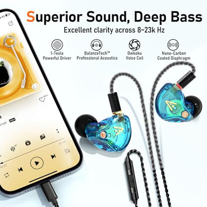 Audiovance Vibes 202ML HiFi Wired Earbuds for iPhone 14/13/12/11/X, Pro Max - color: 7-Blue