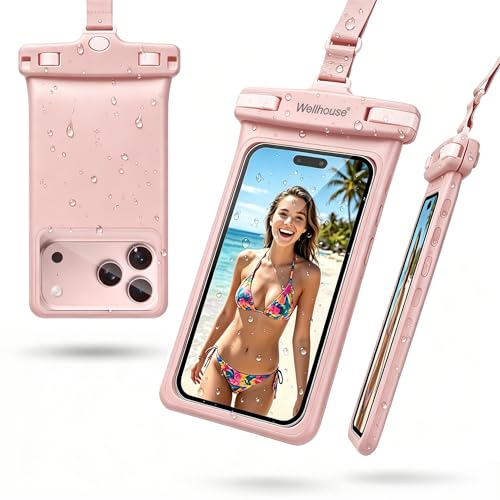 wellhouse 3D Waterproof Phone Pouch with Lanyard,Premium TPU100FT Deep Waterproof Phone Case for iPhone 17 16 15 14 13 12 Pro Max XS Samsung,Snorkeling, Surfing, Kayaking,Skiing,Hot Springs - color: 1 Pack - Pink7.0"