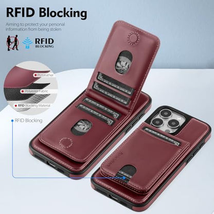 Shieldtop Compatible with MagSafe iPhone 16 Pro Wallet Case,Wine Red | 2 in 1 Detachable Magnetic,Credit Card Holder Slots,RFID Blocking,PU Leather,Kickstand,Flip Folio Phone Cover for Men & Women - color: Wine Red, size: iPhone 16 Pro 6.3"