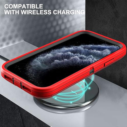 YKHJKLEC for iPhone 11 Pro Max Case, Military Grade 3 in 1 Heavy Duty Shockproof/Drop Proof/Dust Proof Case with 2Pcs Tempered Glass Screen Protector (Red/Black) - color: Red/Black