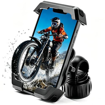 2026 Upgrade Motorcycle Phone Mount with 4-Point Vibration Damper, Anti-Shake Bike Phone Holder for Handlebar, Shockproof Bicycle Clip for iPhone 17 16 15 14 Pro Max, Samsung S25 S24, 4.7-7"