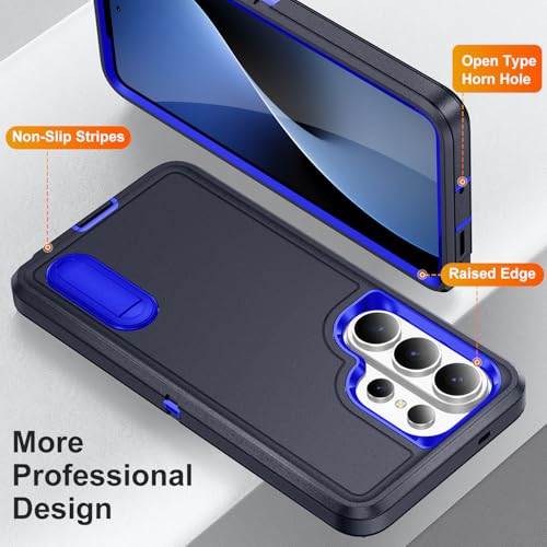 for Samsung Galaxy S26 Ultra Case with Kickstand Case 3-Layer Military Grade Protective Case Cover Silicone Heavy Duty Rugged Shockproof for Galaxy S26 Ultra Phone Case (Navy+Blue) - color: Navy+Blue