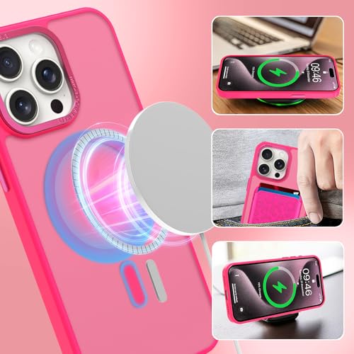 Magnetic Designed for iPhone 15 Pro Max Case 6.7" 2023, Hot Pink | [Compatible with Magsafe] [with Wallet & Card Holder] [Cute Cheetah Print] Slim Translucent Matte Phone Case - color: Hot Pink+Cheetah, size: iPhone 15 Pro Max