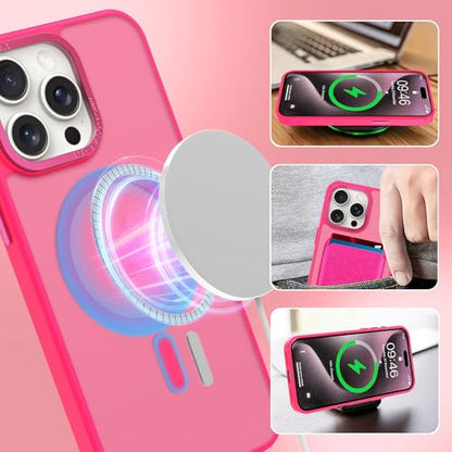Magnetic Designed for iPhone 15 Pro Max Case 6.7" 2023, Hot Pink | [Compatible with Magsafe] [with Wallet & Card Holder] [Cute Cheetah Print] Slim Translucent Matte Phone Case - color: Hot Pink+Cheetah, size: iPhone 15 Pro Max