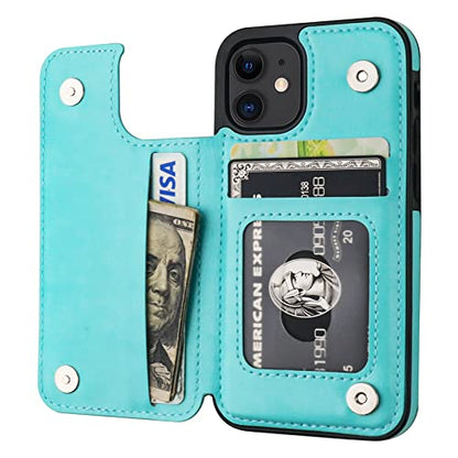 ONETOP for iPhone 12 Mini Wallet Case with Card Holder,LightBlue - color: Light Blue