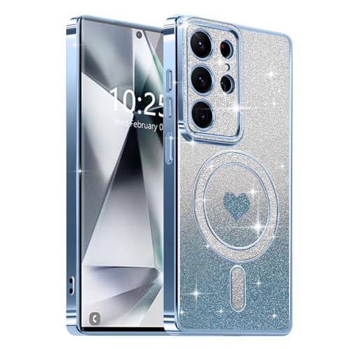 Lafunda Magnetic for Samsung Galaxy S24 Ultra Case Glitter, Blue | Luxury Gold Edge Electroplating Case for Women Girls Men, Bling Silicone Shockproof Camera Protection Soft TPU Bumper Cover - color: Blue, size: Samsung Galaxy S24 Ultra