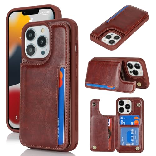 iCoverCase Compatible with iPhone 13 Pro Case with Card Holder, Wallet Phone Case for Women Men RFID Blocking PU Leather Protective Case 6.1 Inch (Dark Brown) - color: Dark Brown