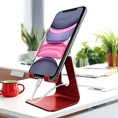 CreaDream Aluminum Cell Phone Stand, Adjustable Phone Holder for Desk - color: Red