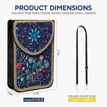 Small Beaded Crossbody Bag for Women, Boho Cell Phone Shoulder Purse Wallet with Handcrafted Colorful Beads - color: Tree-7