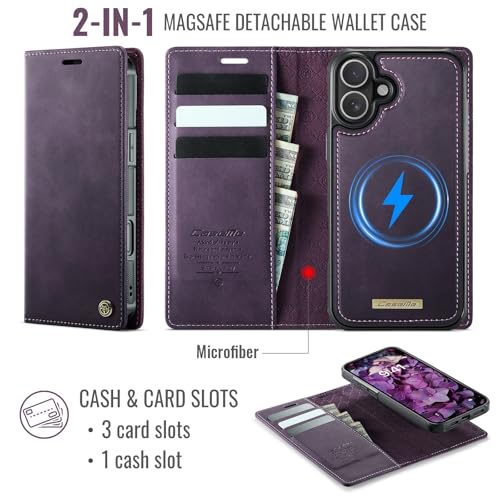Kowauri Case for iPhone 17, PU Leather Wallet Flip Case with Card Holder RFID Blocking, Magnetic Detachable Shockproof Phone Cover Wireless Charging Compatible for iPhone 17 (6.3 inch), Purple - color: Purple