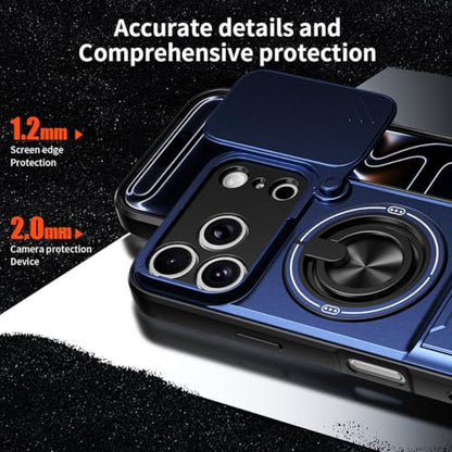 Dssairo for iPhone 17 Pro case with 360°Rotation Magnetic Ring Compatible with MagSafe Slide Camera Cover Foldable Stand Military-Grade Shockproof Protective case (Blue, iPhone 17 Pro) - color: Blue, size: iPhone 17 Pro