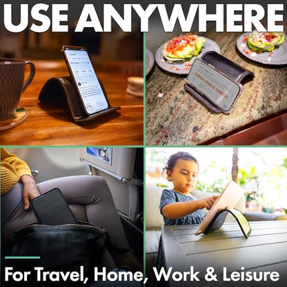 Flight Flap Airplane Phone Holder - Foldable Phone Stand for Plane Travel - color: Vegan Leather, size: Large