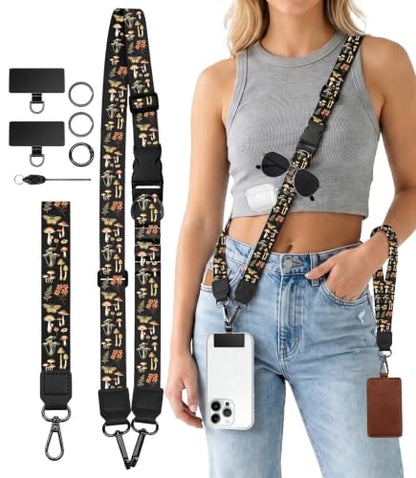 Mushroom Butterfly Phone Lanyard Crossbody Wrist Neck Strap Women - color: Mushroom Butterfly