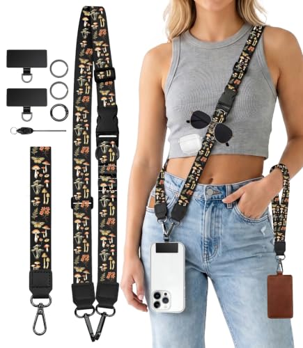Mushroom Butterfly Phone Lanyard Crossbody Wrist Neck Strap Women - color: Mushroom Butterfly