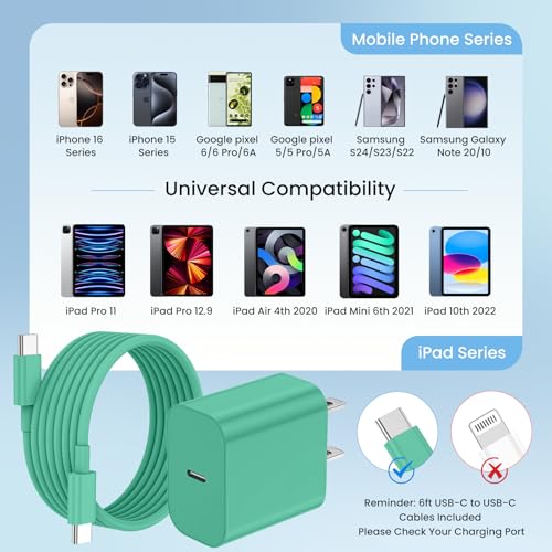 20W iPhone Charger Fast Charging 3-Pack with 6FT USB C to USB Cable, Green - color: Green