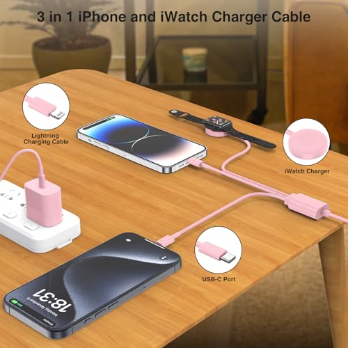 QZIIW 20W Apple Watch Charger,Apple Watch Magnetic Fast Charger USB C Cable - color: Pink