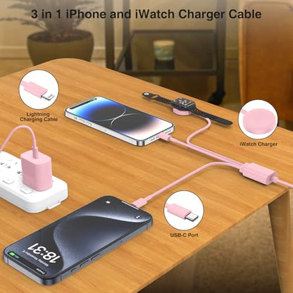 QZIIW 20W Apple Watch Charger,Apple Watch Magnetic Fast Charger USB C Cable - color: Pink