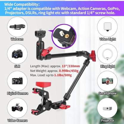 22" Articulating Magic Arm Camera Mount, Desk Clamp Overhead Mount