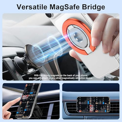 MagSafe Phone Grip Holder Dual-Sided Magnetic Finger Ring Stand for iPhone - color: orange