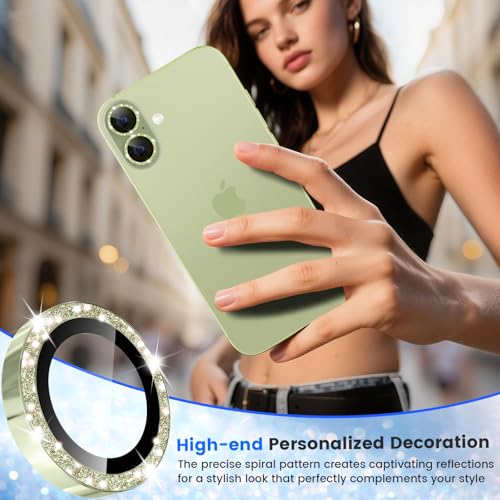imluckies Glitter Camera Lens Protector for iPhone 17 6.3", [AR+AF] HD Clear Tempered Glass Lens Cover, 9H Scratch Resistant Individual Metal Shiny Ring, Case Friendly & Easy Install, Bling Green - color: Bling Green