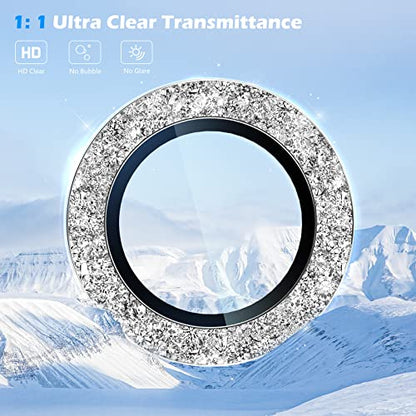 imluckies Camera Lens Protector for Sansung Galaxy S24 / S23 / S23 Plus, Bling Aluminum Alloy Ring & HD Tempered Glass, 9H Hardness Anti-Scratch Back Screen Camera Cover [NOT for S24+], Glitter Sliver - color: Glitter Silver