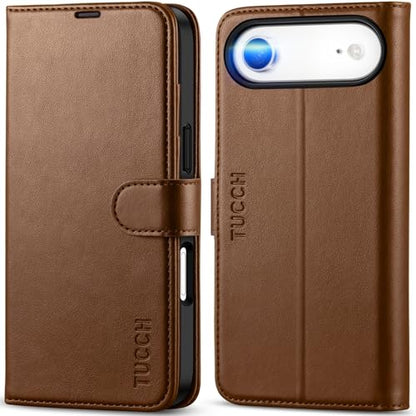 TUCCH Case Wallet for iPhone Air (6.5") 2025, RFID Blocking Folio, Brown | 4 Card Holders, Kickstand, PU Leather, Magnetic Closure, Shockproof TPU Shell, Protective Flip Cover - color: Brown