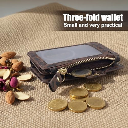 M-Plateau RFID Blocking Keychain Wallet With Leather Wrist Strap | Keychain Wristlet, Womens Card Holder with Zipper Coin Pocket and ID Window - color: Leopard