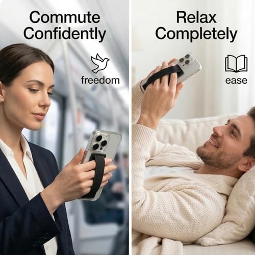 Universal Phone Grip for Smartphones & Mini Tablets - Phone Holder for Hand - Wireless Charging Compatible - Anti-Drop (Black) - 2pc