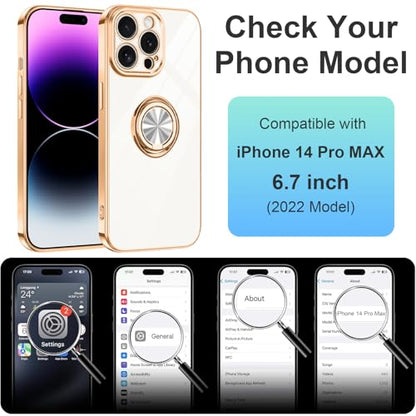Dinick White for iPhone 14 Pro Max Case with Ring Holder Kickstand - color: White, size: 6.7'' iPhone 14 Pro Max