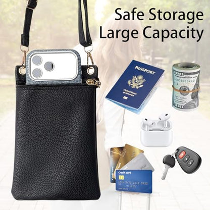 Cell Phone Purse, Black PU Leather Phone Bag for Women and Girls, Crossbody Phones Wallet With Shoulder Strap for Shopping, 7.5 x 5 Inches