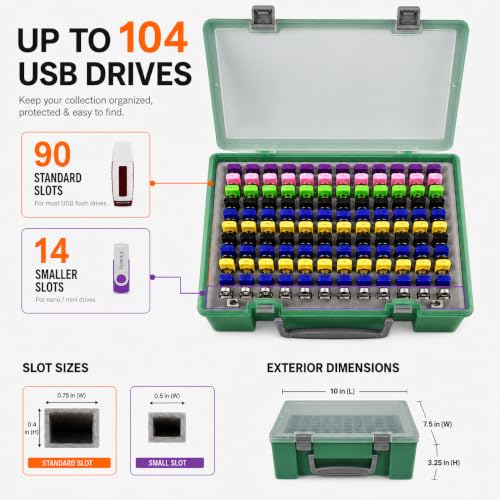 FULLCASE USB Flash Drive Case for SanDisk,for Samsung,for PNY,104-Slot - color: Green