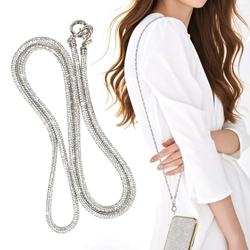 LUVI Rhinestone Phone Lanyard Bling Chain Crossbody Strap for Woman - color: Silver