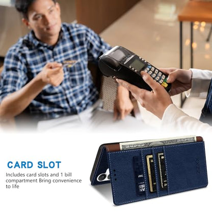 ZZXX for Samsung Galaxy S25 FE Wallet Case with [RFID Blocking] Card Slot Stand Strong Magnetic PU Leather Flip Fold Protective Phone Case for Samsung Galaxy S25 FE Case Wallet(Blue-6.7 inch) - color: Blue