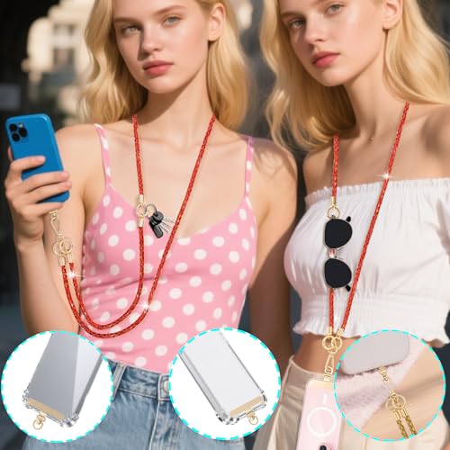 Crystal Phone Lanyard Crossbody Adjustable Rhinestone Anti-Theft Phone Strap Crossbody Cell Phone Neck Strap for Women - color: Red