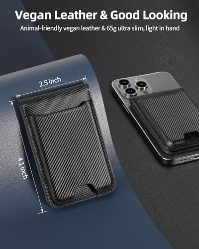For Magsafe Wallet Stand, 6 Cards Holder, RFID Blocking | Strongest Magnetic Wallet for iPhone 17/16/15/14/13/12 Series, Adjustable Stand, ID Window, Vegan Leather, Black Carbon Fiber - color: Black Carbon Fiber