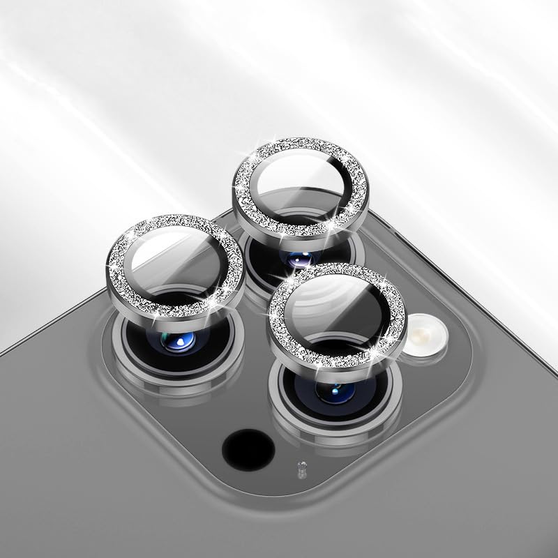 Camera Lens Protector for iPhone 17 Pro Max/17 Pro/16 Pro Max/16 Pro 9H Tempered Glass Screen Protector Cover Alignment Kit Metal Individual Ring (Grey Glitter) - color: Grey Glitter