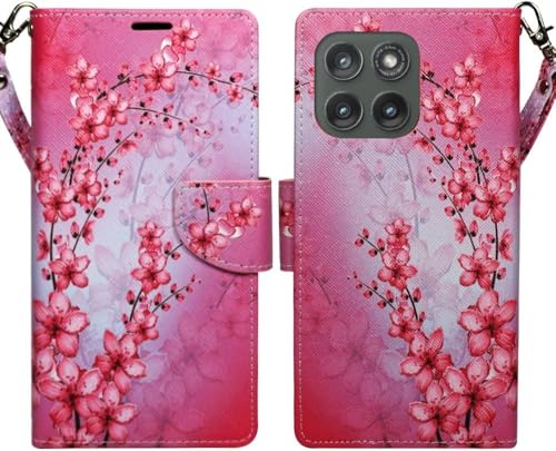 Zase for Motorola Moto G 5G (2025/2026) Moto G Play (2026) Wallet Phone Case Protective Cover [RFID Blocking] PU Leather Purse Magnetic Closure w/Kickstand Card Slot Wrist Strap (Pink Cherry Blossom) - color: Pink Cherry Blossom