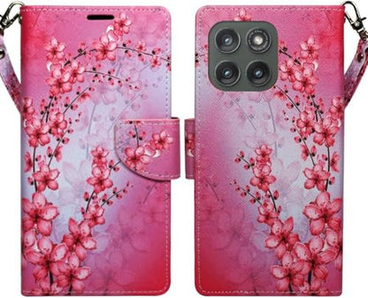 Zase for Motorola Moto G 5G (2025/2026) Moto G Play (2026) Wallet Phone Case Protective Cover [RFID Blocking] PU Leather Purse Magnetic Closure w/Kickstand Card Slot Wrist Strap (Pink Cherry Blossom) - color: Pink Cherry Blossom