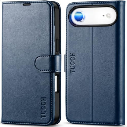 TUCCH Case Wallet for iPhone Air 6.5" 2025, RFID Blocking Folio, Dark Blue | 4 Card Holders, Kickstand, PU Leather, Magnetic Closure, Shockproof TPU Shell, Protective Flip Cover - color: Dark Blue