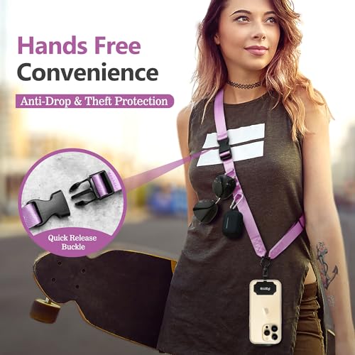 Azrra Phone Lanyard Crossbody, Phone Strap Crossbody with 2 Tether Tabs - color: Purple