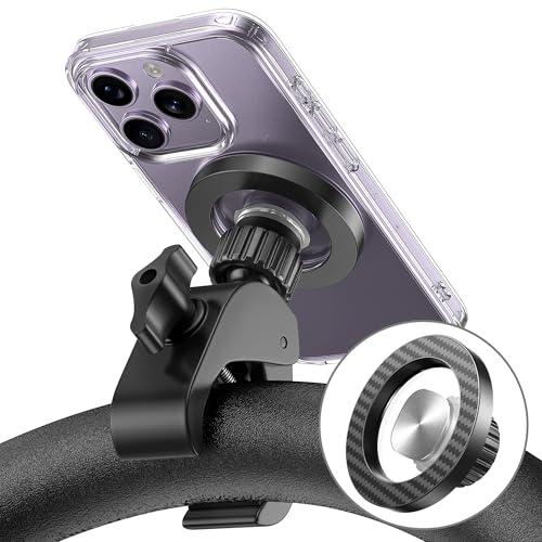 Magnetic Phone Holder Clamp Mount:[24*N55 Magnet] Rotatable Handlebar Accessories for MagSafe for Stroller,Peloton,Steering Wheel,Push Cart,Treadmill,Fit for iPhone 12-17 Series