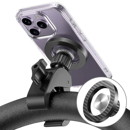 Magnetic Phone Holder Clamp Mount:[24*N55 Magnet] Rotatable Handlebar Accessories for MagSafe for Stroller,Peloton,Steering Wheel,Push Cart,Treadmill,Fit for iPhone 12-17 Series